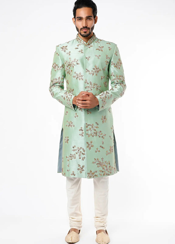 Green Silk Kurta And Pajama Set VDSF1802316 - Indian Silk House Agencies