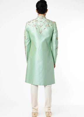 Green Silk Kurta And Pajama Set VDSF1802316 - Indian Silk House Agencies