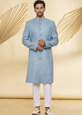 Blue Jute Kurta And Pajama Set VDSF1802319 - Indian Silk House Agencies