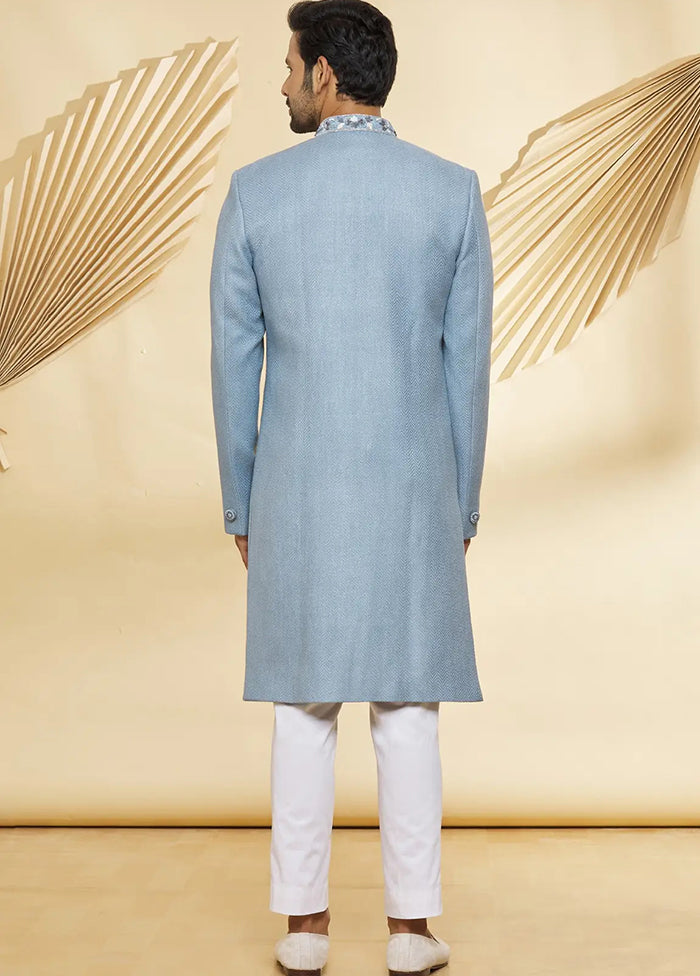 Blue Jute Kurta And Pajama Set VDSF1802319 - Indian Silk House Agencies