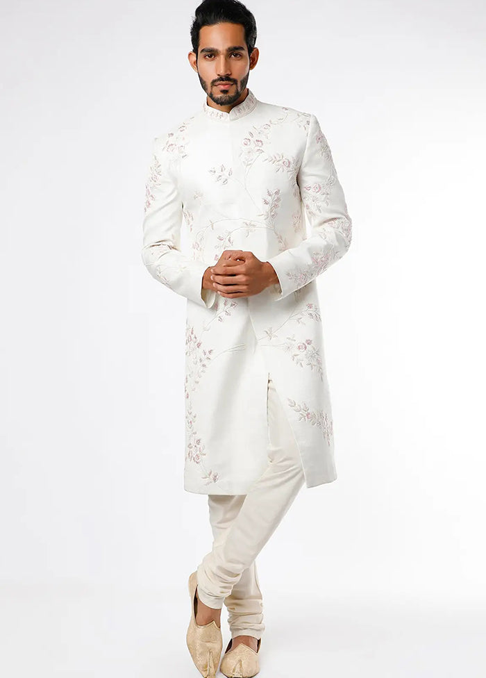 Cream Silk Kurta And Pajama Set VDSF1802322 - Indian Silk House Agencies