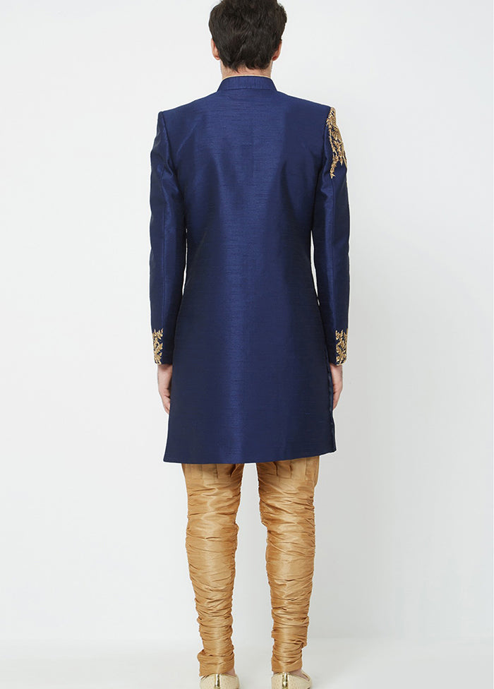 Navy Blue Silk Kurta And Pajama Set VDSF1802330 - Indian Silk House Agencies