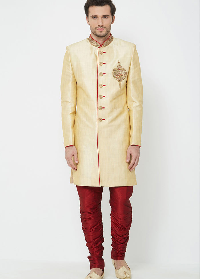 Cream Silk Kurta And Pajama Set VDSF1802331 - Indian Silk House Agencies