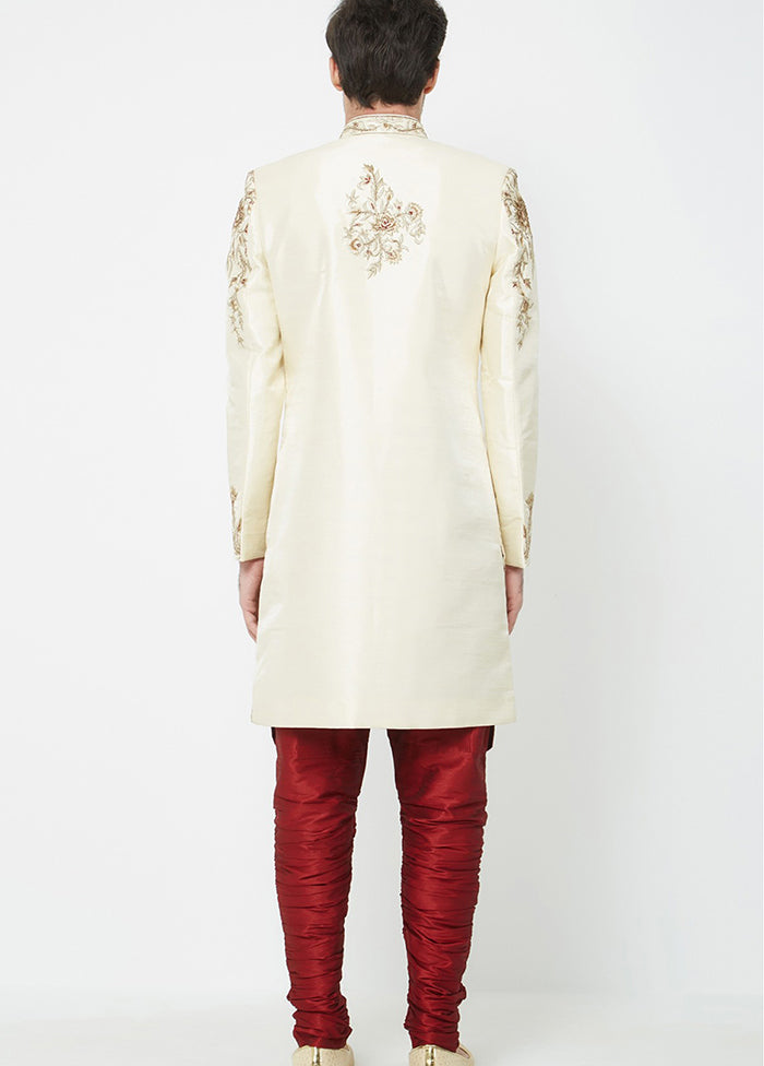 Cream Silk Kurta And Pajama Set VDSF1802332 - Indian Silk House Agencies