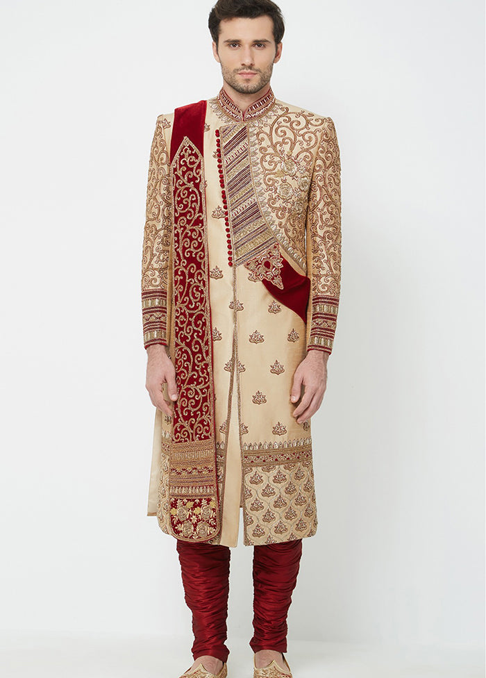 Gold Silk Kurta And Pajama Set VDSF1802333 - Indian Silk House Agencies