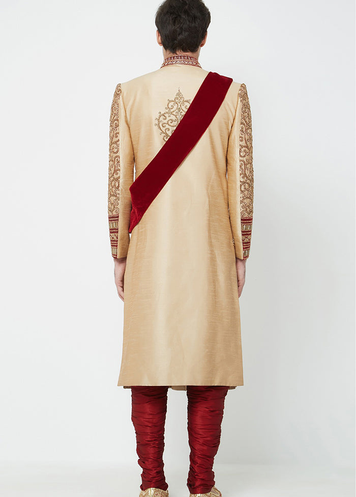 Gold Silk Kurta And Pajama Set VDSF1802333 - Indian Silk House Agencies