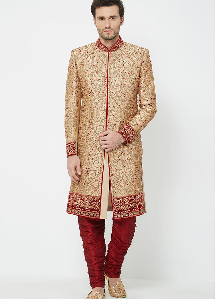 Gold Silk Kurta And Pajama Set VDSF1802334 - Indian Silk House Agencies