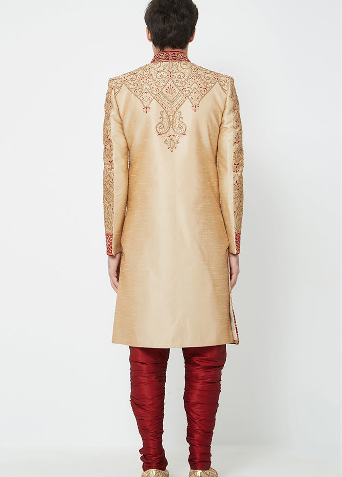 Gold Silk Kurta And Pajama Set VDSF1802334 - Indian Silk House Agencies