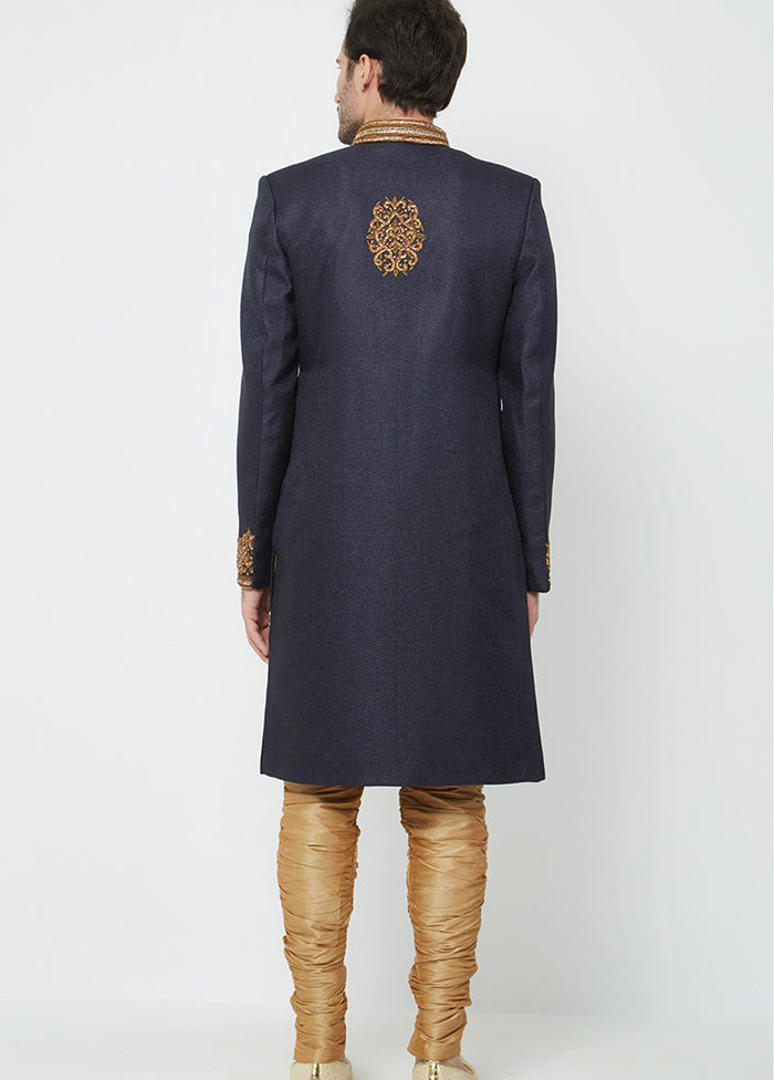 Navy Blue Jute Kurta And Pajama Set VDSF1802336 - Indian Silk House Agencies