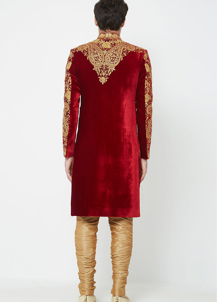 Maroon Velvet Kurta And Pajama Set VDSF1802338 - Indian Silk House Agencies