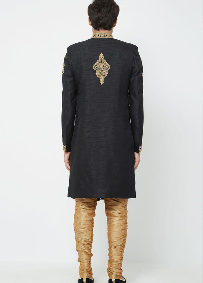 Black Silk Kurta And Pajama Set VDSF1802339 - Indian Silk House Agencies