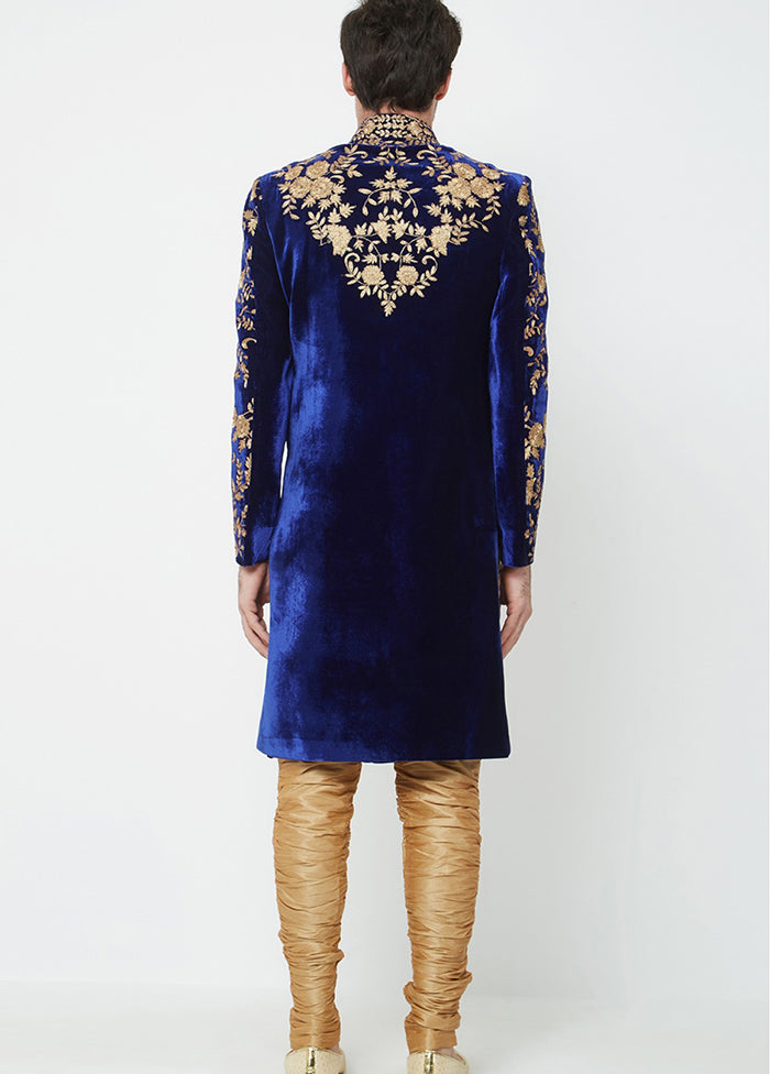 Navy Blue Velvet Kurta And Pajama Set VDSF1802341 - Indian Silk House Agencies