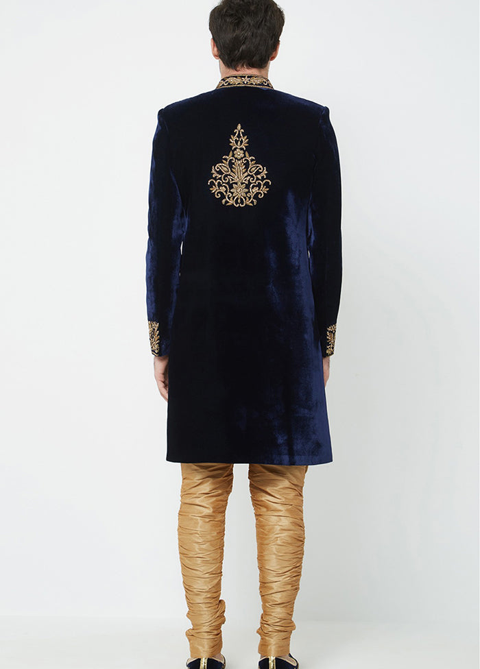 Navy Blue Velvet Kurta And Pajama Set VDSF1802342 - Indian Silk House Agencies