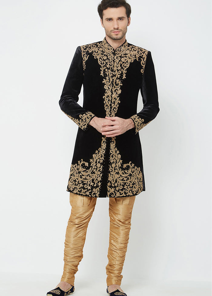 Black Velvet Kurta And Pajama Set VDSF1802343 - Indian Silk House Agencies