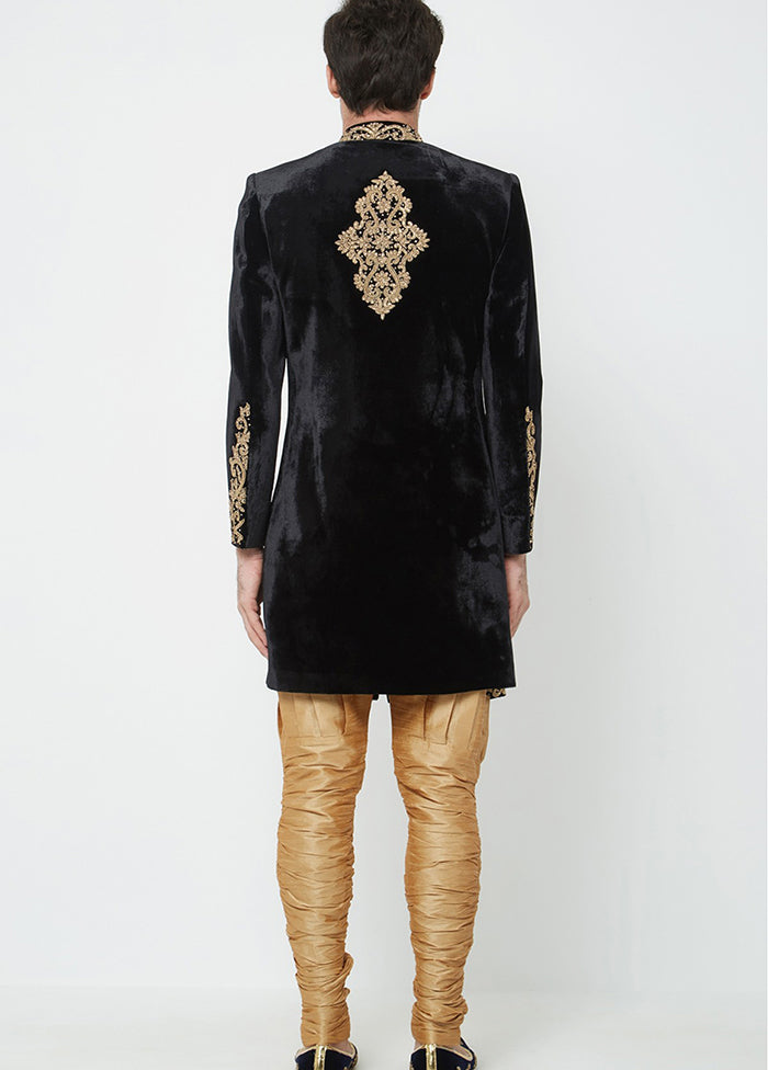 Black Velvet Kurta And Pajama Set VDSF1802343 - Indian Silk House Agencies