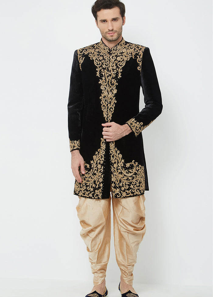 Black Velvet Kurta And Pajama Set VDSF1802344 - Indian Silk House Agencies