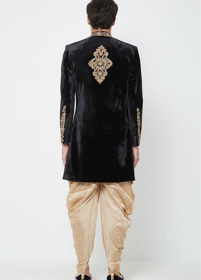 Black Velvet Kurta And Pajama Set VDSF1802344 - Indian Silk House Agencies