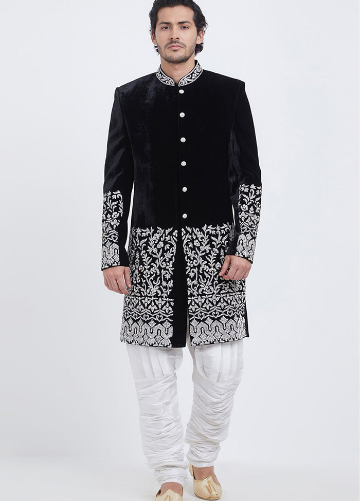 Black Velvet Kurta And Pajama Set VDSF1802348 - Indian Silk House Agencies