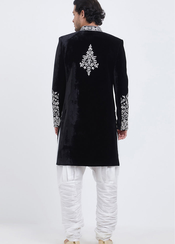 Black Velvet Kurta And Pajama Set VDSF1802348 - Indian Silk House Agencies