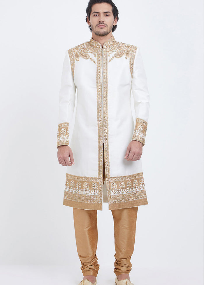 White Silk Kurta And Pajama Set VDSF1802349 - Indian Silk House Agencies