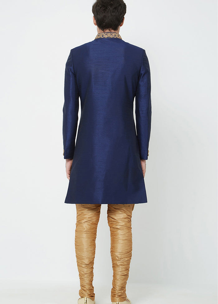 Navy Blue Silk Kurta And Pajama Set VDSF1802354 - Indian Silk House Agencies