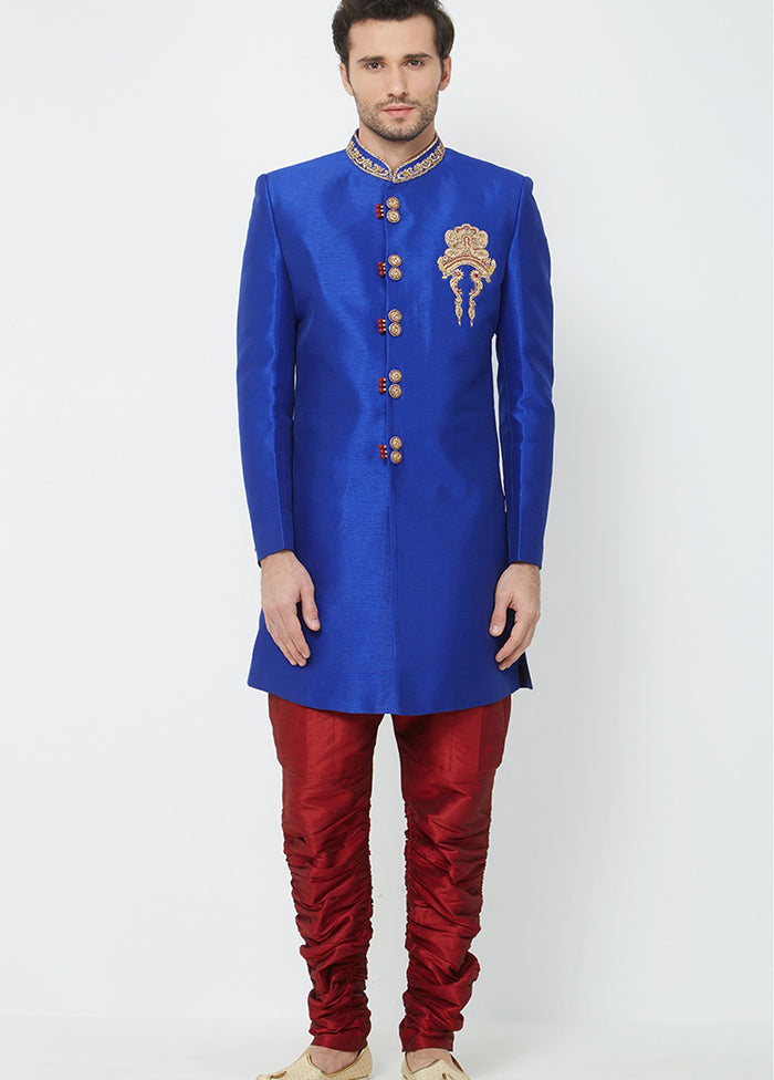 Royal Blue Silk Kurta And Pajama Set VDSF1802356 - Indian Silk House Agencies