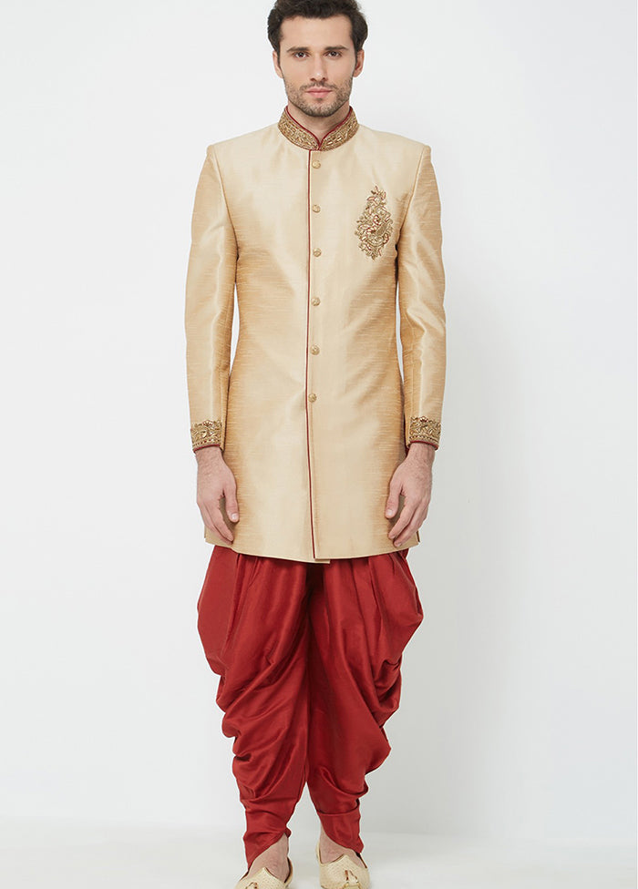 Gold Silk Kurta And Pajama Set VDSF1802357 - Indian Silk House Agencies