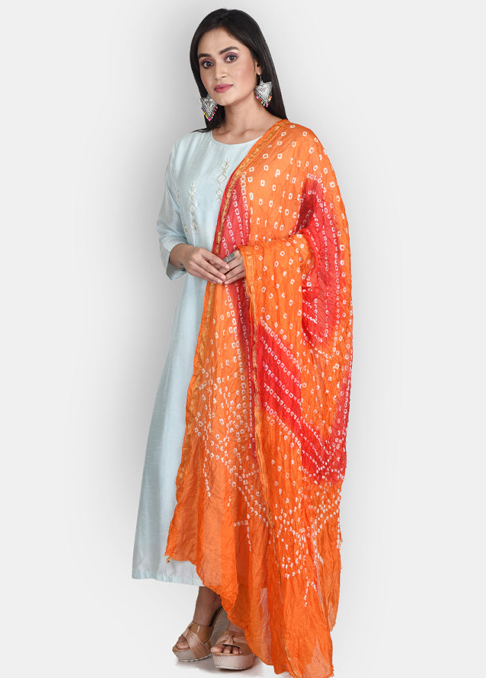 Orange Blended Silk Embroidered Dupatta - Indian Silk House Agencies