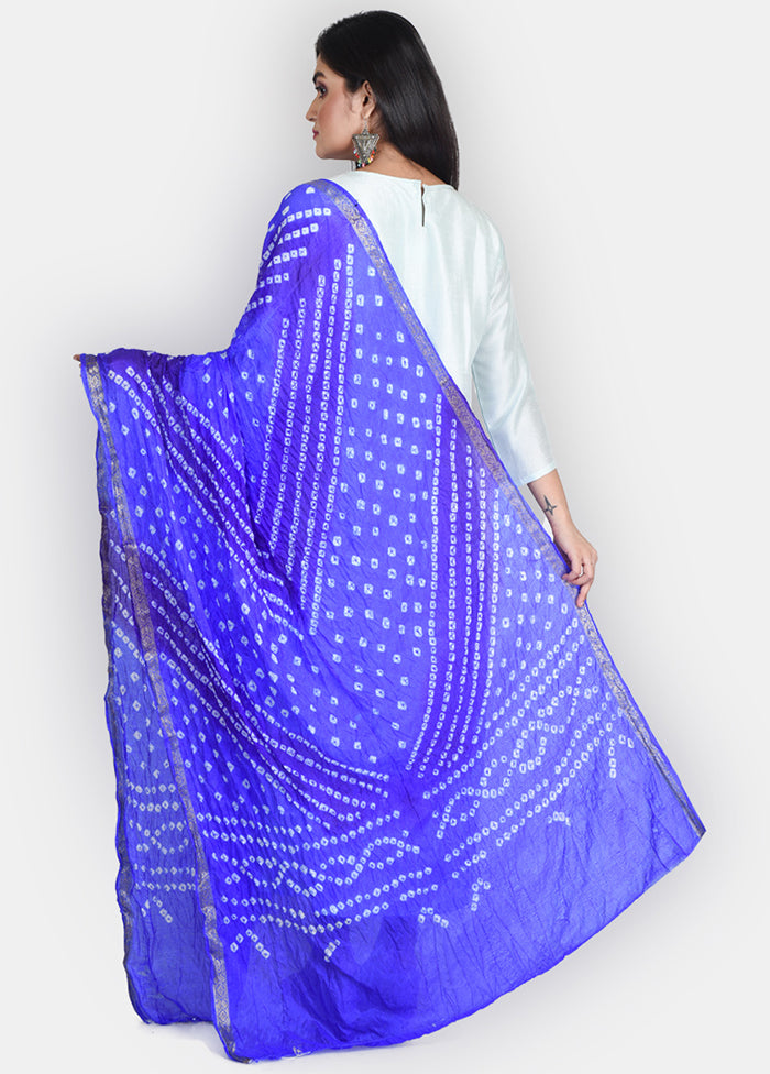 Blue Blended Silk Embroidered Dupatta - Indian Silk House Agencies