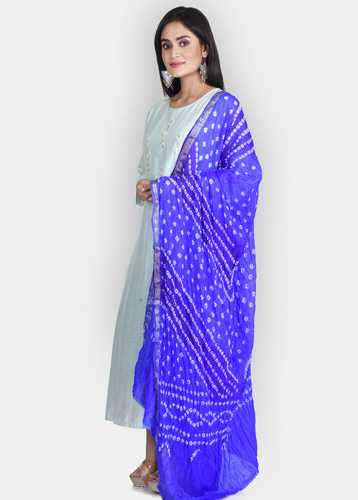 Blue Blended Silk Embroidered Dupatta - Indian Silk House Agencies