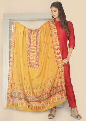 Mustard Tussar Silk Printed Dupatta - Indian Silk House Agencies