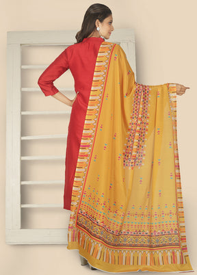 Mustard Tussar Silk Printed Dupatta - Indian Silk House Agencies