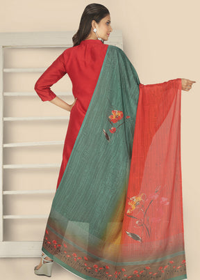 Multicolor Tussar Silk Printed Dupatta - Indian Silk House Agencies