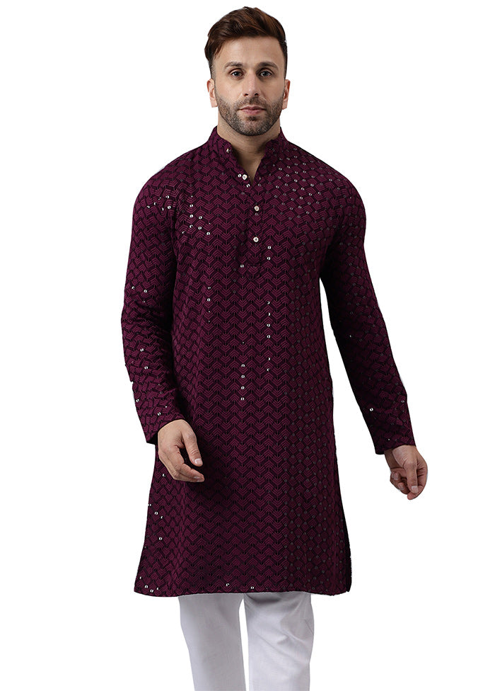 Magenta Silk Embroidered Kurta