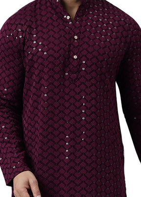 Magenta Silk Embroidered Kurta