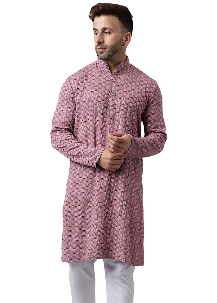 Pink Silk Embroidered Kurta