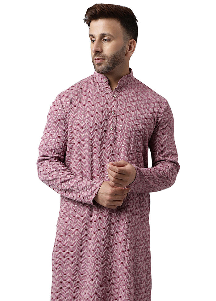 Pink Silk Embroidered Kurta