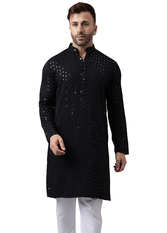 Black Silk Embroidered Kurta