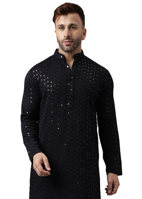 Black Silk Embroidered Kurta