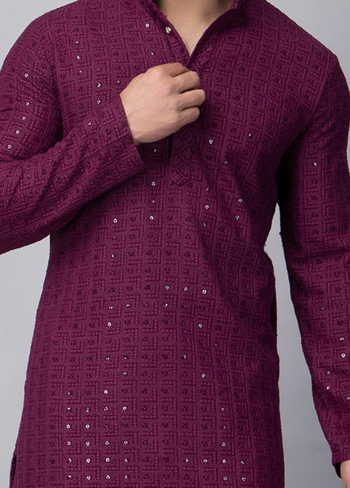 Purple Viscose Embroidered Knee Length Kurta