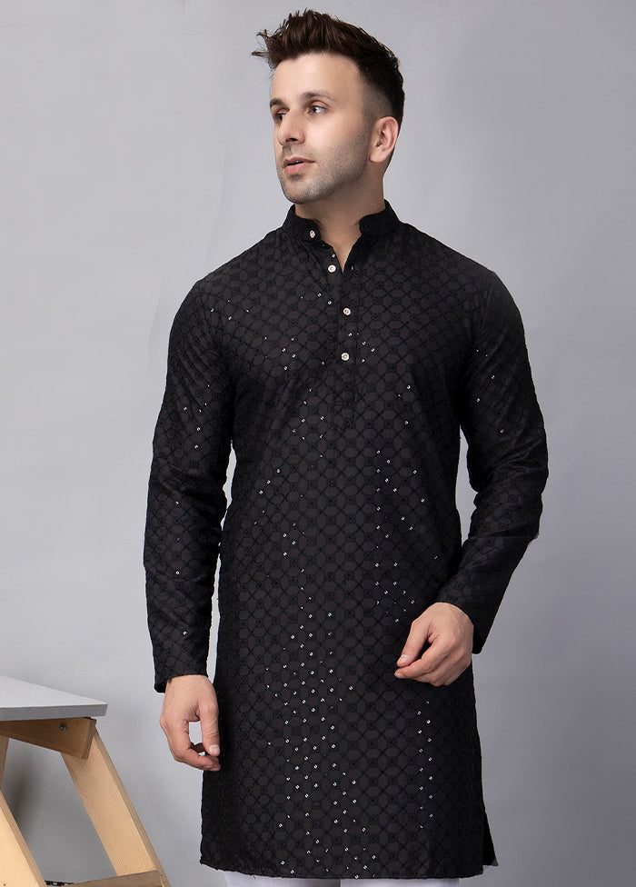 Black Viscose Embroidered Knee Length Kurta