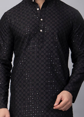 Black Viscose Embroidered Knee Length Kurta