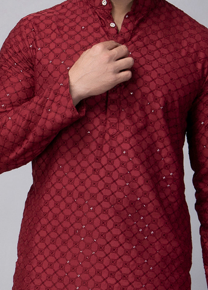 Maroon Viscose Embroidered Knee Length Kurta