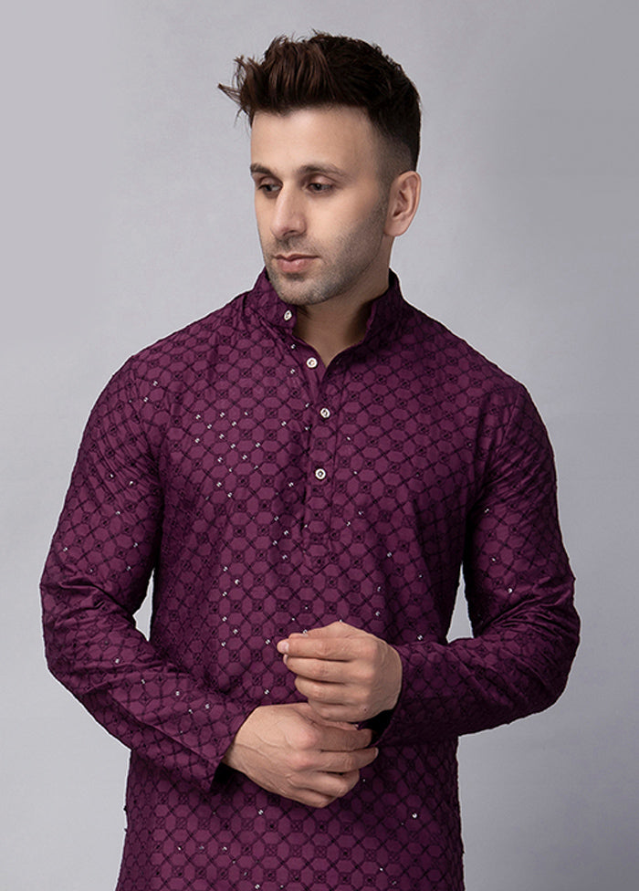 Purple Viscose Embroidered Knee Length Kurta