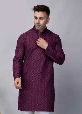 Purple Viscose Embroidered Knee Length Kurta