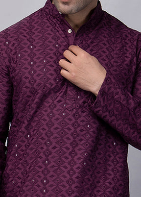 Purple Viscose Embroidered Knee Length Kurta