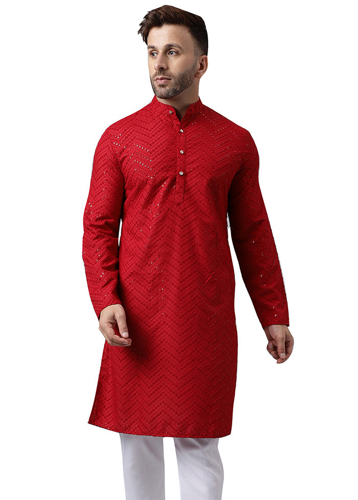 Red Silk Embroidered Kurta