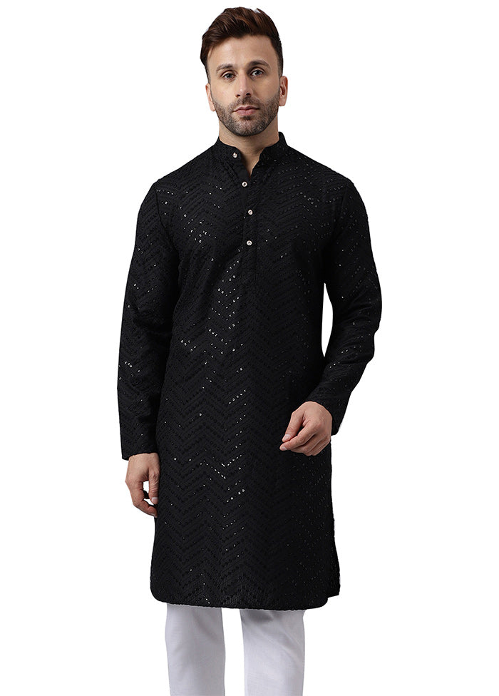 Black Silk Embroidered Kurta