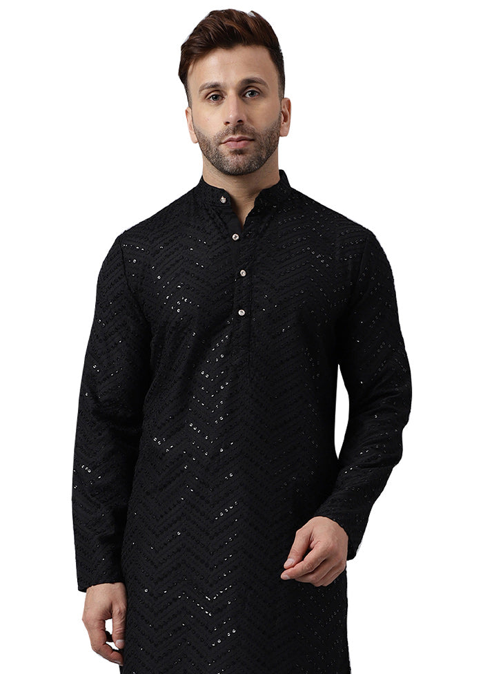 Black Silk Embroidered Kurta