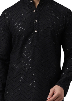 Black Silk Embroidered Kurta